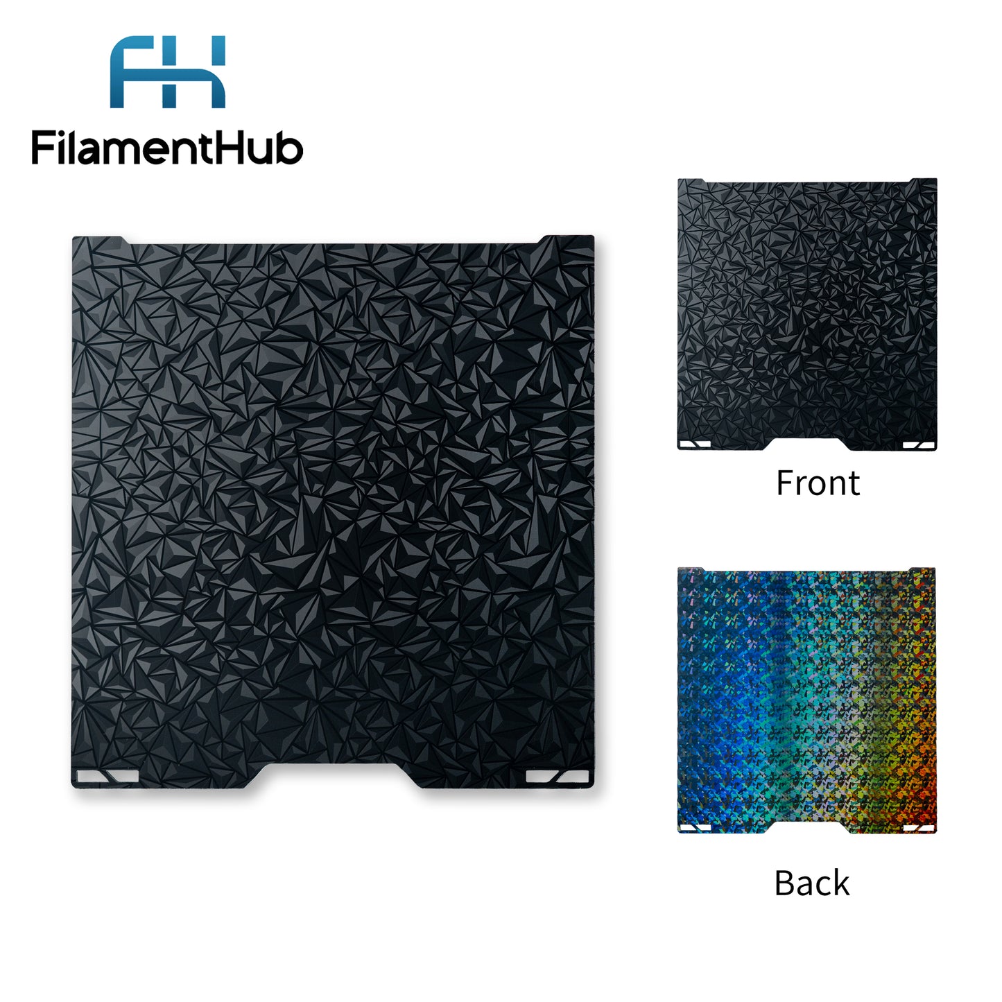 Large Diamond and Fragments dual-sided effect build plate for Bambu Lab printers with geometric patterned first-layer finishes for H2 and A2 series printers