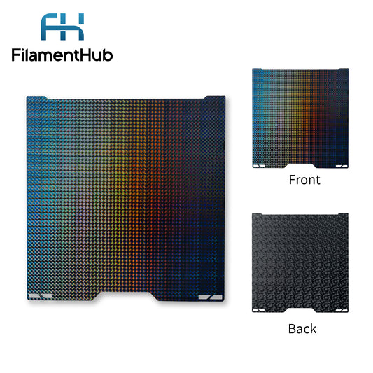 Phantom and Diamonds dual-sided effect build plate for Bambu Lab printers with reflective geometric first-layer patterns for H2 series printers