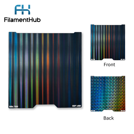 Beam and Fragments dual-sided effect build plate for Bambu Lab printers with reflective patterned first-layer finishes For H2 Series