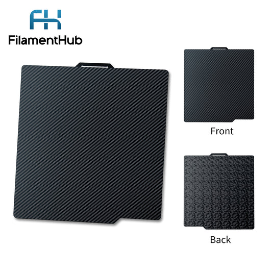 Carbon Fibre and Diamond dual-sided effect build plate for Bambu Lab printers with textured geometric first-layer finishes for X1, P2 and A1 Series