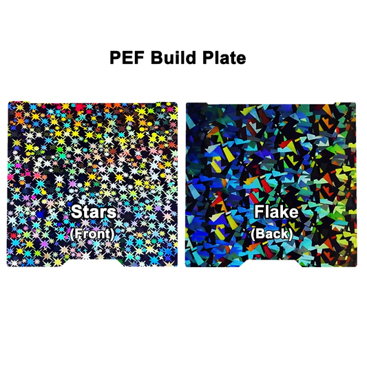 Bambu Plate H2 build plate with PEF Flake and PEF Star surfaces for improved 3D print adhesion and easy part removal on Bambu Lab printers Comparison Sides