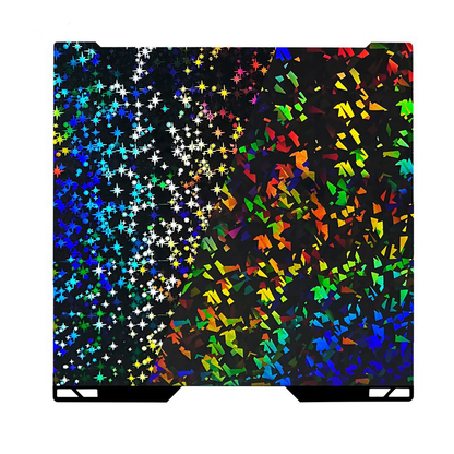 Bambu Lab H2 PEF Star build plate with holographic rainbow star pattern, textured surface for strong 3D print adhesion and easy part removal half half shown