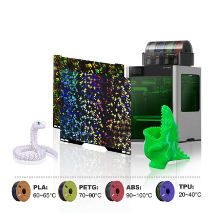 Bambu Plate H2 build plate with PEF Flake and PEF Star surfaces for improved 3D print adhesion - Filament Compatibility and temperatures