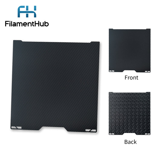 Carbon Fibre and Diamond dual-sided effect build plate for Bambu Lab printers with textured geometric first-layer finishes for H2 Series