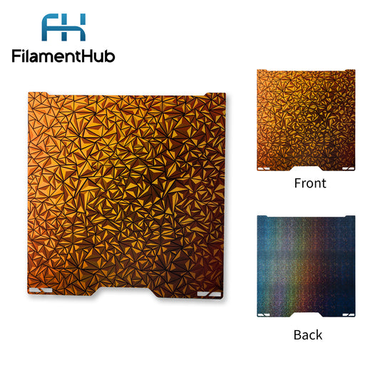 Chameleon and Galaxy dual-sided effect build plate for Bambu Lab printers with reflective colour-shifting first-layer finishes for H2 and A2 Series Printers