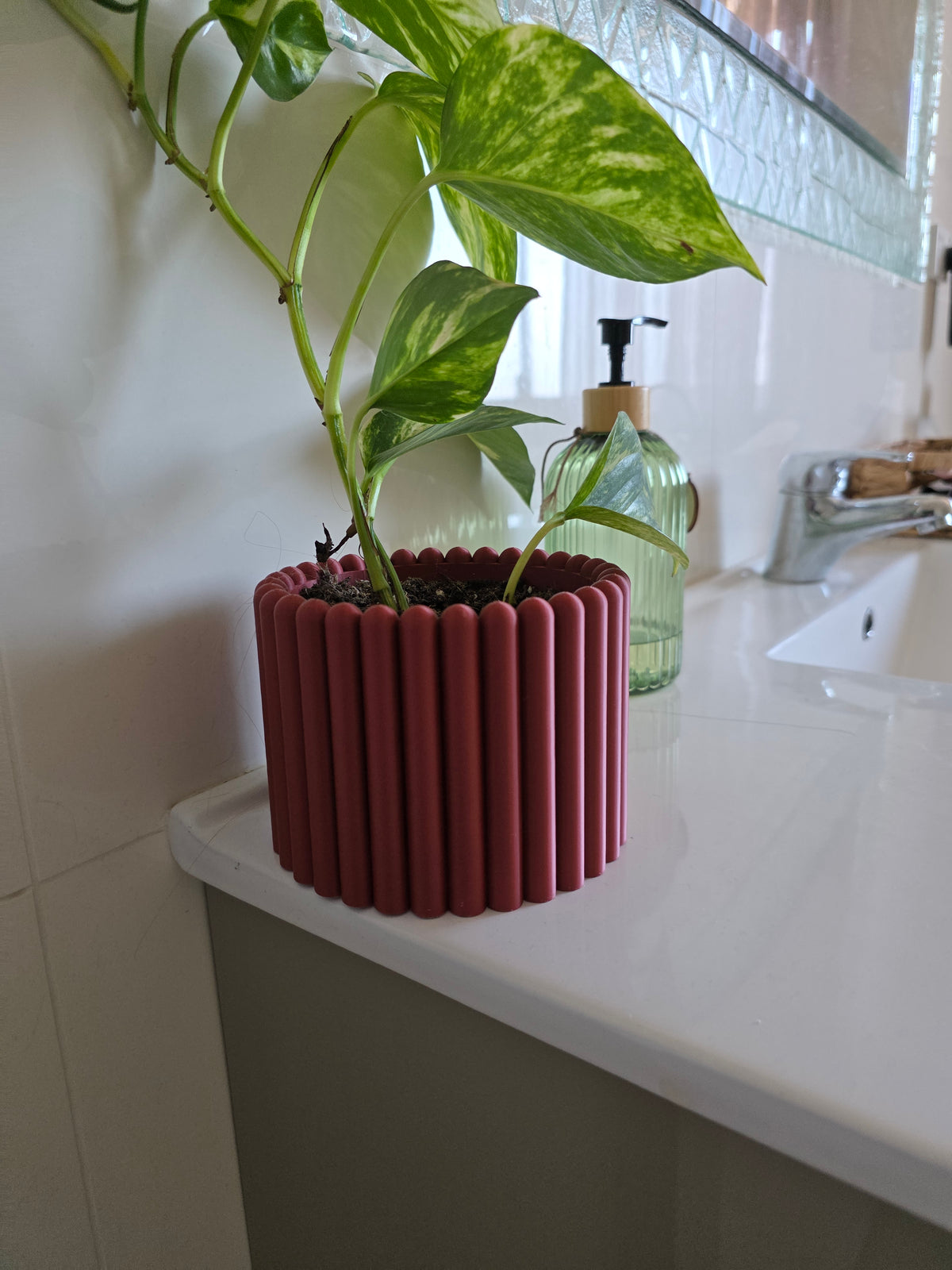 Dark Wine Planter, 3D printed in PLA Matte Dark Wine Red