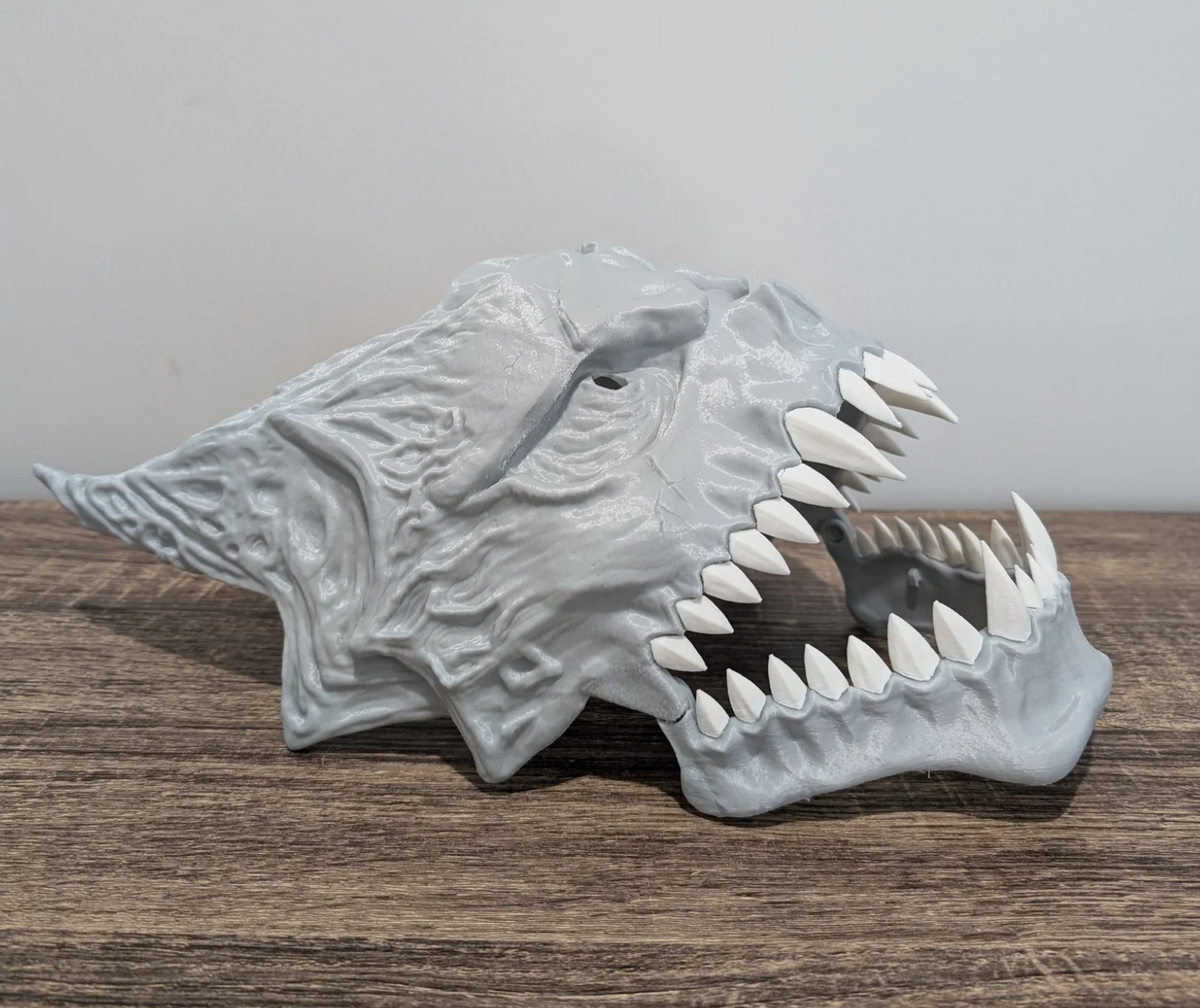 Glacier Grey Kaiju Mask, 3D printed in PLA Pro Glacier Grey