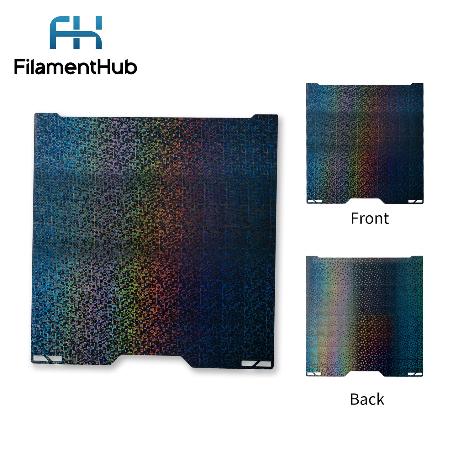 Kaleidoscope PEK and Small Circle PEK dual-sided build plate for Bambu Lab printers featuring reflective holographic effect surfaces for unique first-layer finishes.