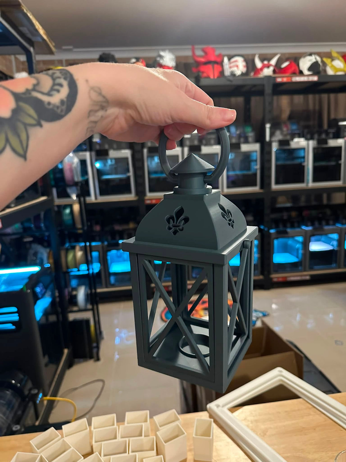 Lantern, 3D printed in PLA Matte Blue-Grey