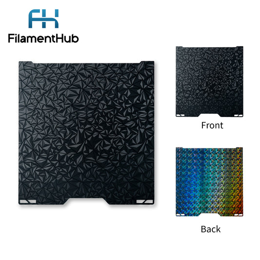 Large Diamond and Fragments dual-sided effect build plate for Bambu Lab printers with geometric patterned first-layer finishes for H2 and A2 series printers