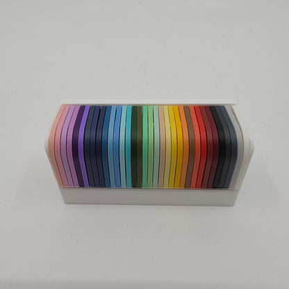 3D printed filament colour sample swatches in organised holders, showcasing a wide range of PLA Matte colours for 3D printing material selection