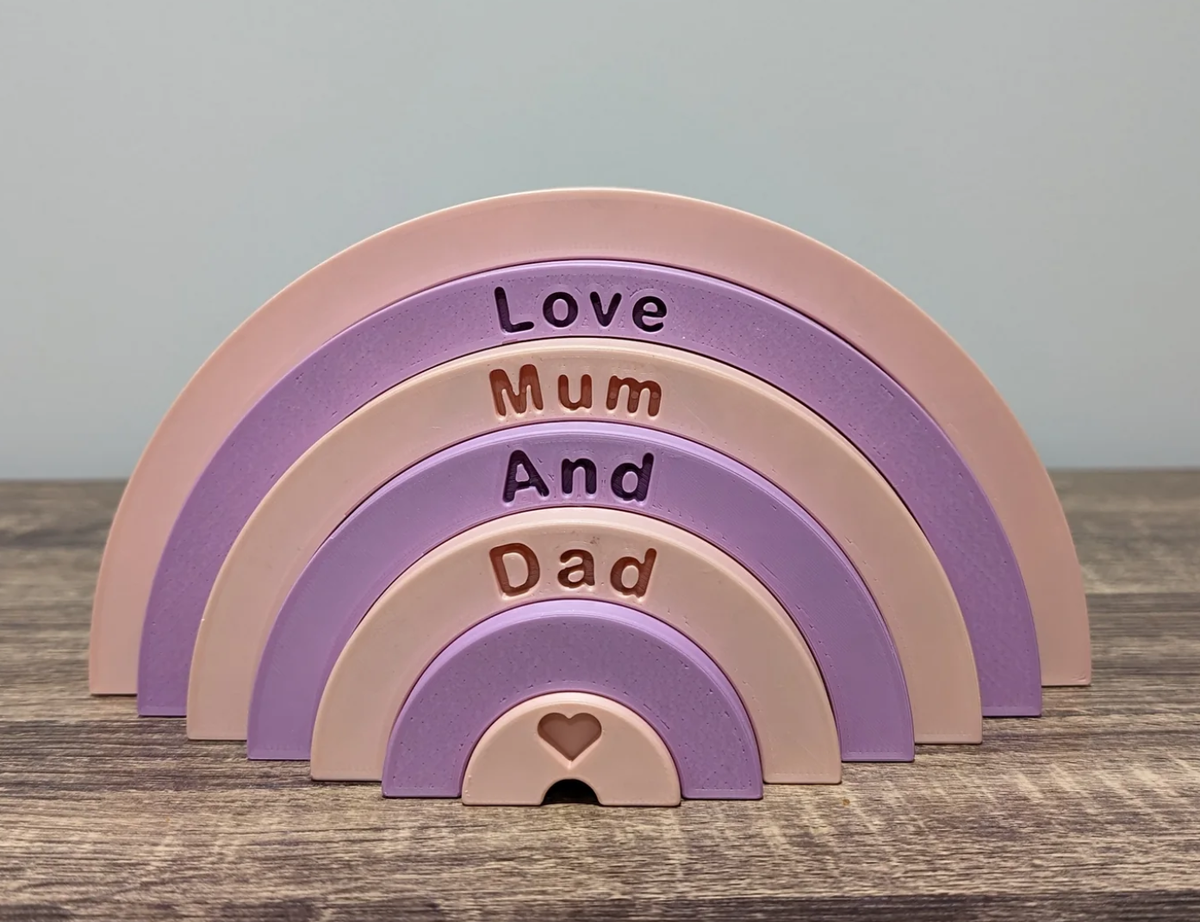 Rainbow stacker, 3D printed in PLA Matte Pink and PLA Matte Purple
