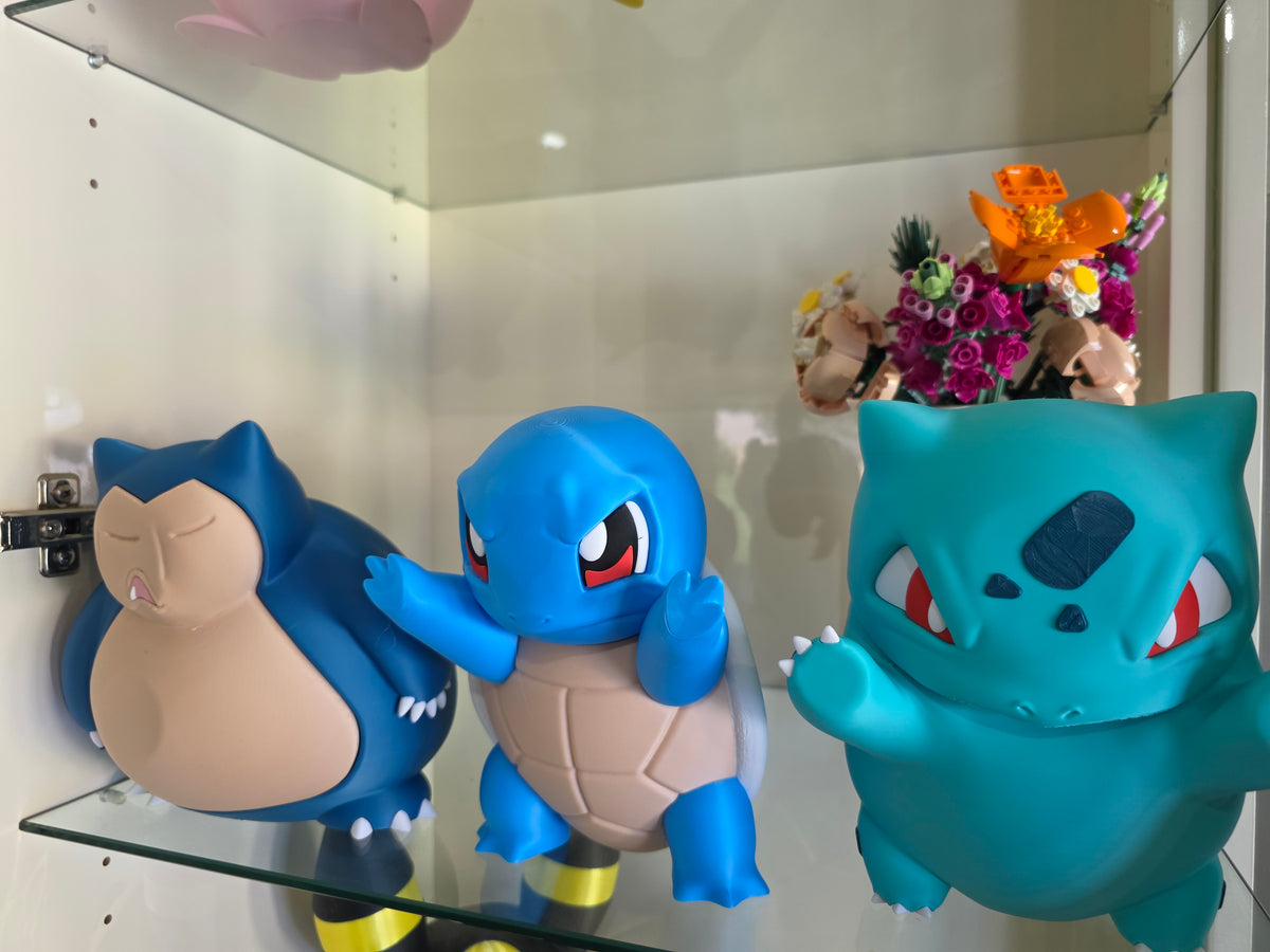 Window Pokemon, 3D printed in PLA Matte Lake Green, PLA Pro Dark Green, PLA Pro Red, PLA Pro White, PLA Matte Black, PLA Pro Blue, PLA Matte Skin, PLA Matte Teal Blue and PLA Matte Pastel Pink
