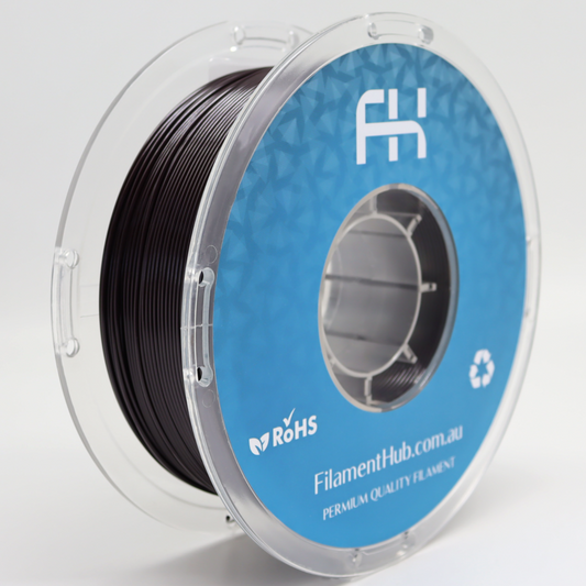 Matte black PA (Nylon) 3D printer filament spool by FilamentHub, engineered for strong, durable, heat-resistant functional prints and engineering applications