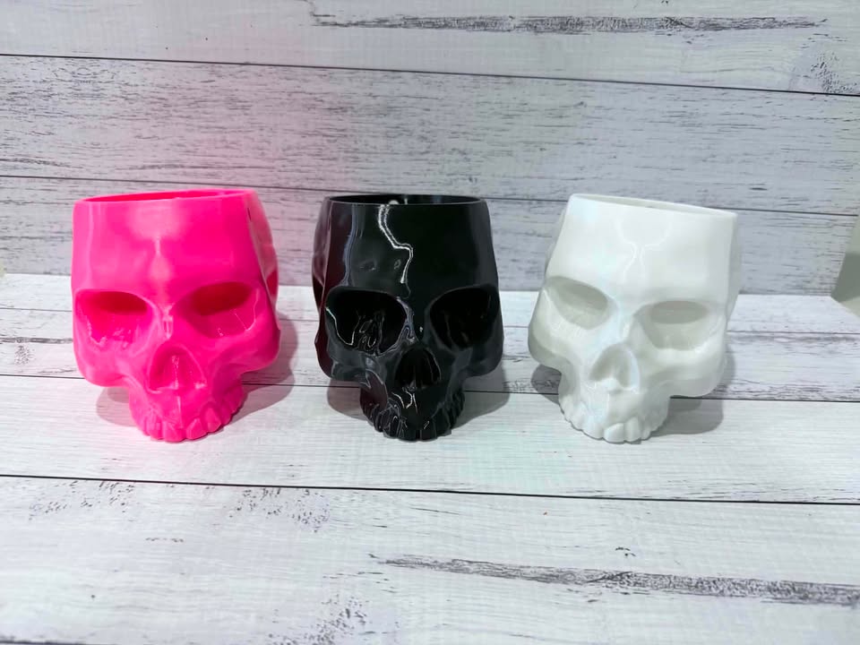 petg skulls, 3D printed in PETG Pro White, PETG Pro Pink and PETG Pro Black