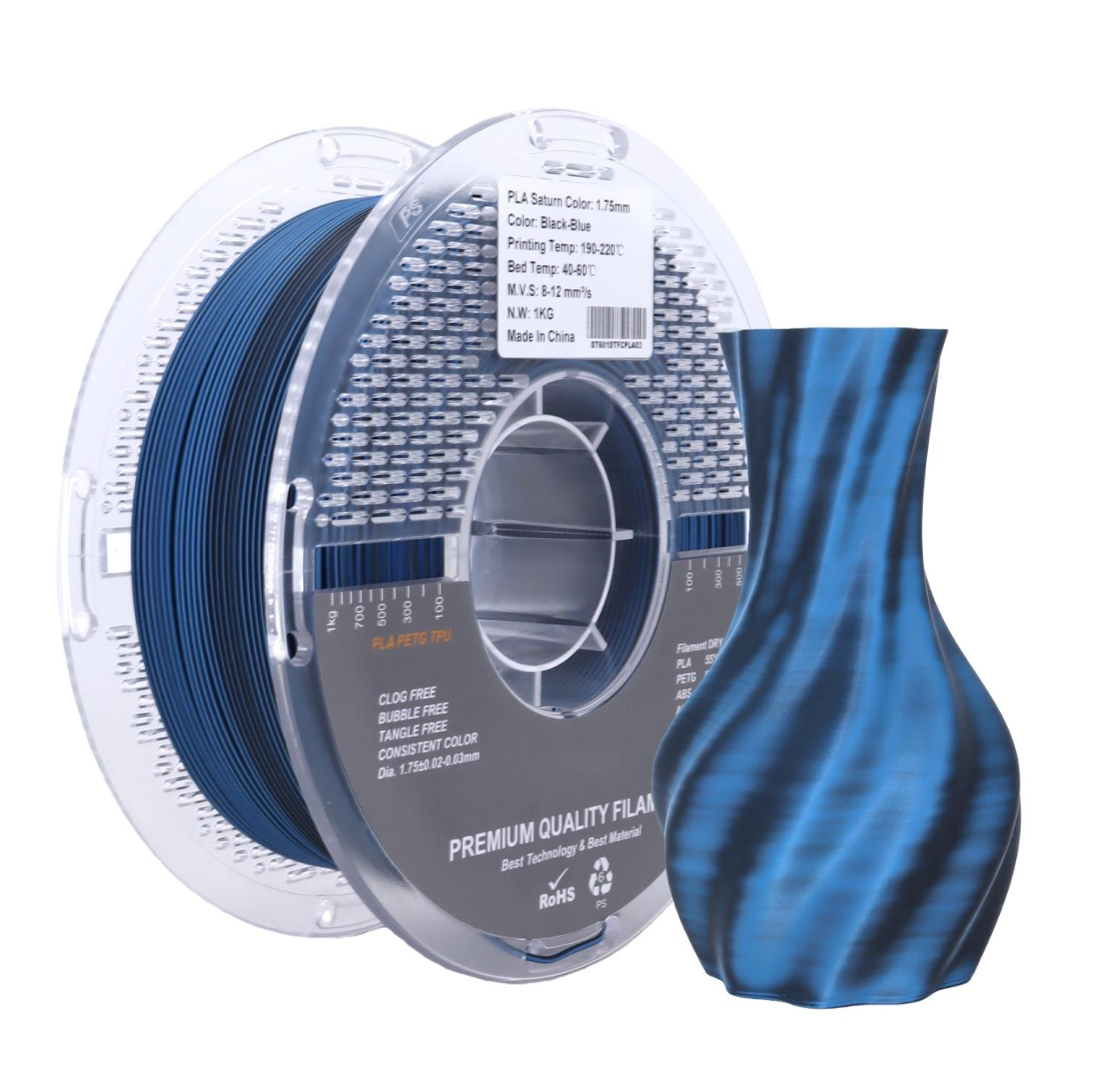 FilamentHub PLA Saturn Black/Blue 1.75mm 3D Printer Filament Spool and Sample Model Australia