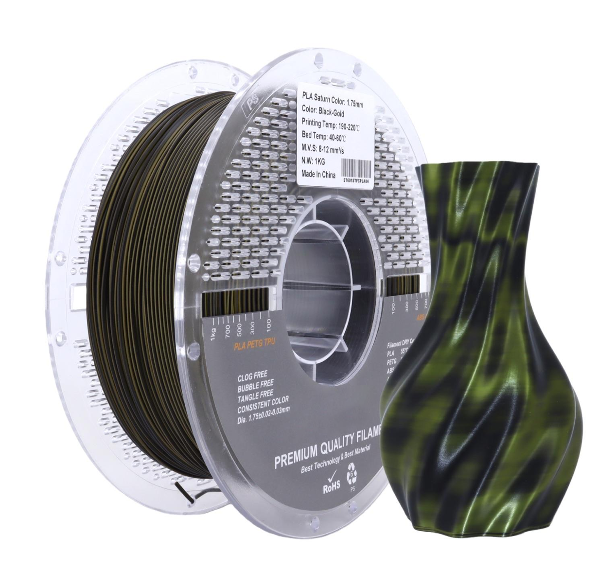 FilamentHub PLA Saturn Black/Gold 1.75mm 3D Printer Filament Spool and Sample Model Australia