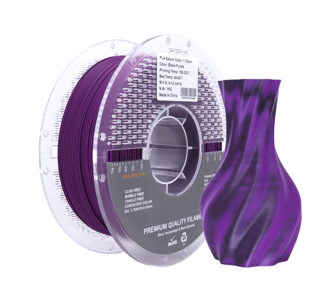 FilamentHub PLA Saturn Black/Purple 1.75mm 3D Printer Filament Spool and Sample Model Australia