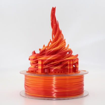 fire PLA silk filament spool side view with model