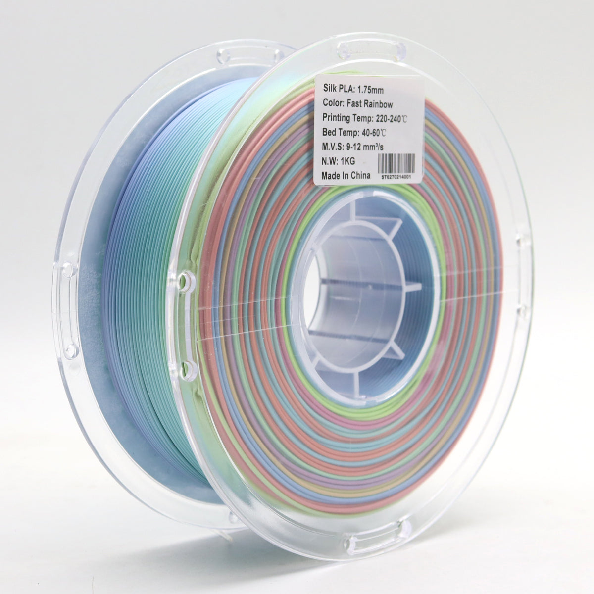 PLA Silk Rainbow filament spool 1.75mm close-up label FilamentHub