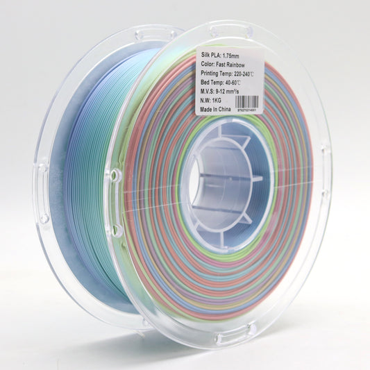 PLA Silk Rainbow filament spool 1.75mm close-up label FilamentHub