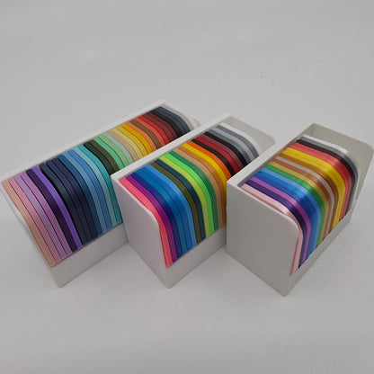 3D printed filament colour sample swatches in organised holders, showcasing a wide range of PLA Matte colours for 3D printing material selection